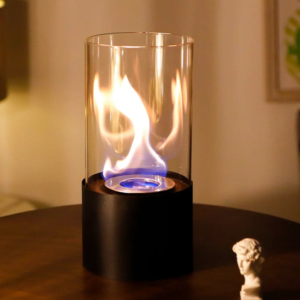 JHY DESIGN Portable Tabletop Firepit Cylindrical With Glass