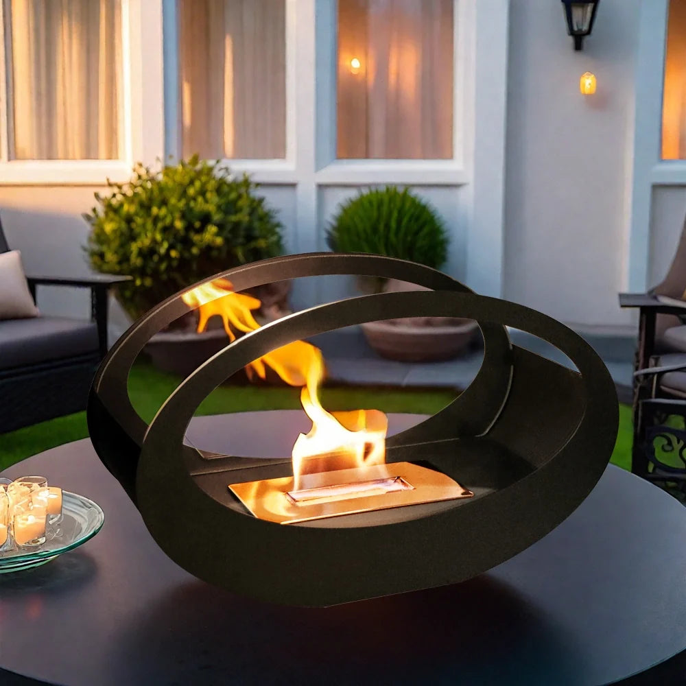 16x9.5"Black Metal Tabletop Fireplace（Currently available in Europe）